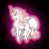 A colorful neon RGB unicorn sign in pink.