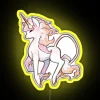 A colorful unicorn neon sign with RGB lighting in yellow.