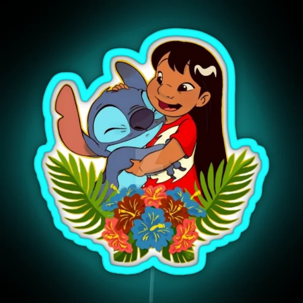 Lilo And Stitch Hugging RGB Neon Sign