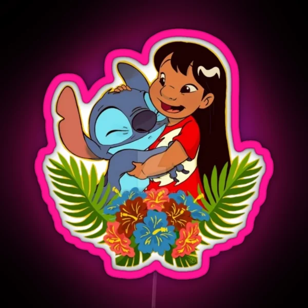 Lilo And Stitch Hugging RGB Neon Sign