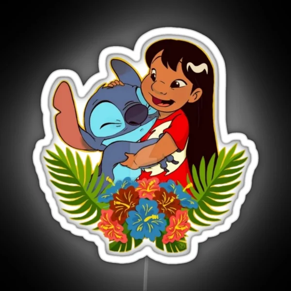 Lilo And Stitch Hugging RGB Neon Sign