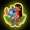 Lilo and Stitch hugging in an RGB neon sign design.