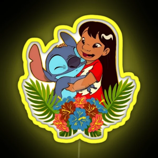 Lilo And Stitch Hugging RGB Neon Sign