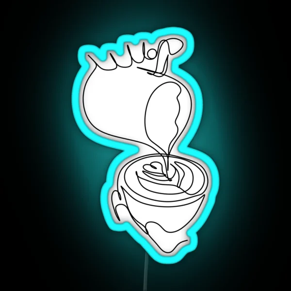 Line Drawing Coffee Cup Minimalist Line Art RGB Neon Sign