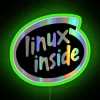 linux inside glossy neon sign with rgb green glow