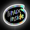 neon sign displaying linux inside on a glossy white background with rgb lighting effects.