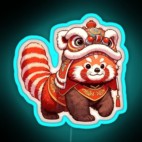 Lion Dance Red Panda Lion Dancer CNY 2024 RGB Neon Sign
