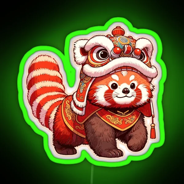 Lion Dance Red Panda Lion Dancer CNY 2024 RGB Neon Sign