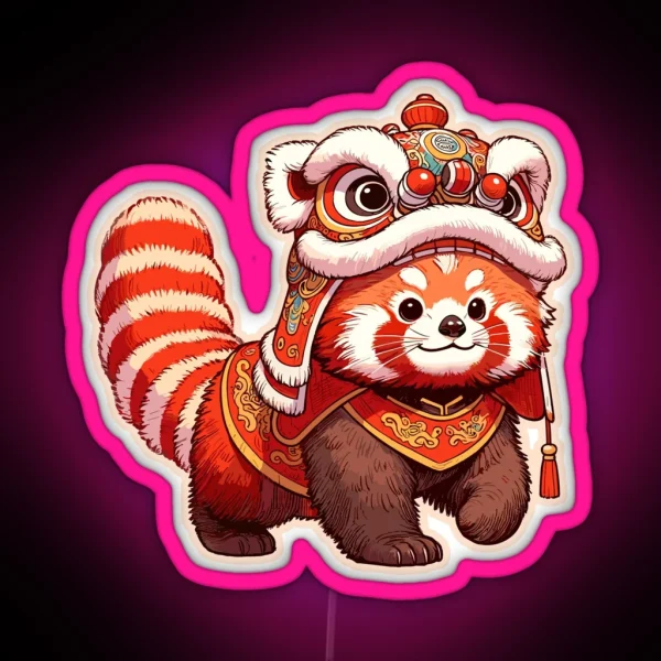 Lion Dance Red Panda Lion Dancer CNY 2024 RGB Neon Sign