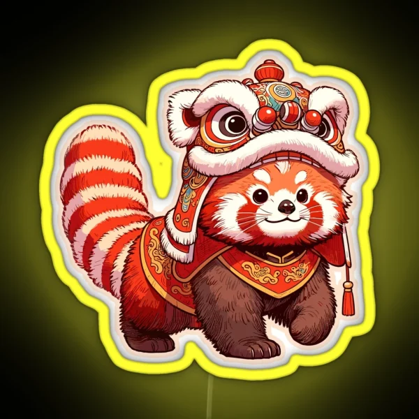 Lion Dance Red Panda Lion Dancer CNY 2024 RGB Neon Sign