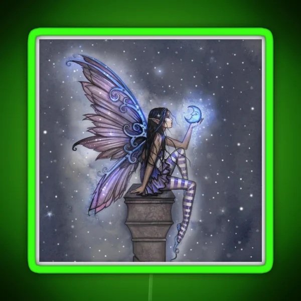 Little Blue Moon Fairy Fantasy Art RGB Neon Sign