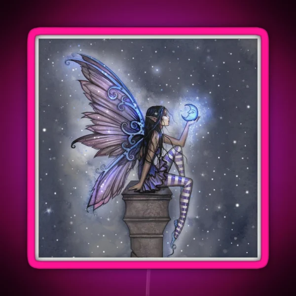 Little Blue Moon Fairy Fantasy Art RGB Neon Sign