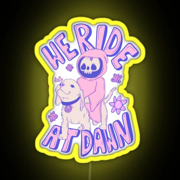 Little Grim Reaper And Cute Puppy We Ride At Dawn RGB Neon Sign