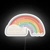 Little hands using rainbow breathing technique for anxiety relief under vibrant neon sign - promoting relaxation and menta...