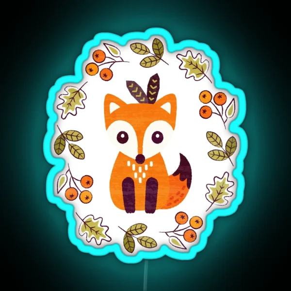 Little Red Fox With Autumn Berries RGB Neon Sign