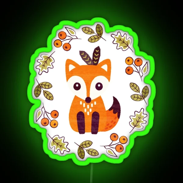 Little Red Fox With Autumn Berries RGB Neon Sign