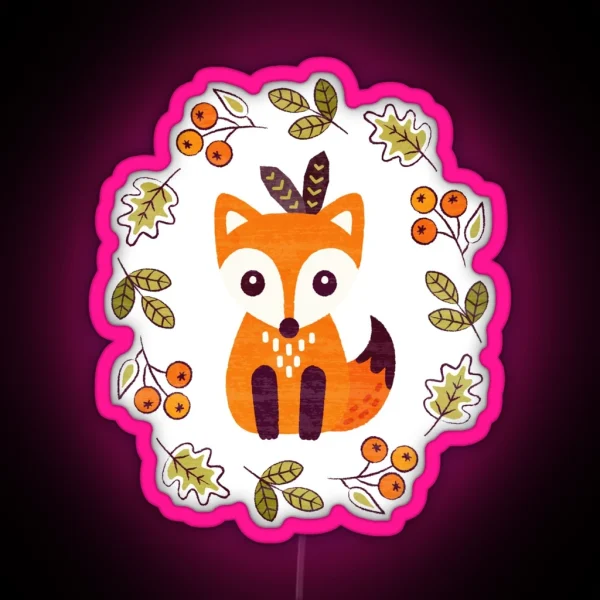 Little Red Fox With Autumn Berries RGB Neon Sign