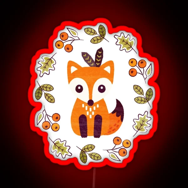 Little Red Fox With Autumn Berries RGB Neon Sign