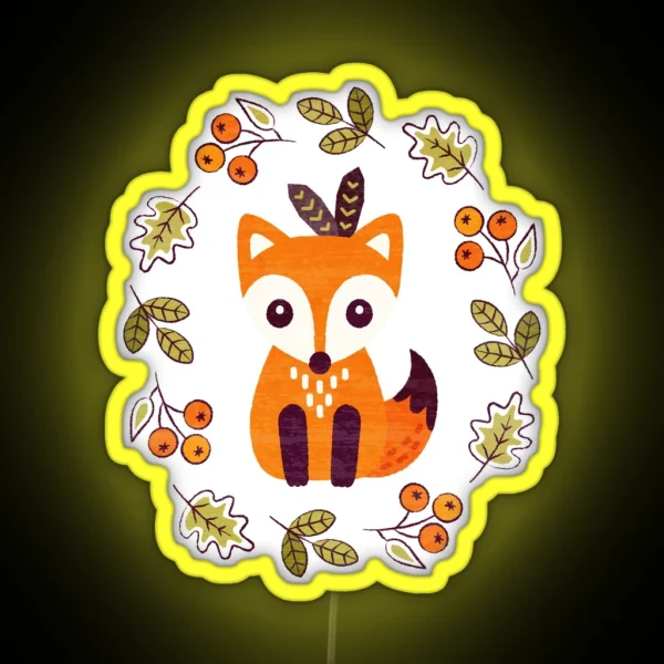 Little Red Fox With Autumn Berries RGB Neon Sign