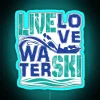 Live Love Water Ski Neon Sign in RGB Blue