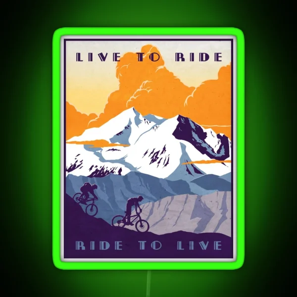 Live To Ride Ride To Live Retro Cycling Poster RGB Neon Sign