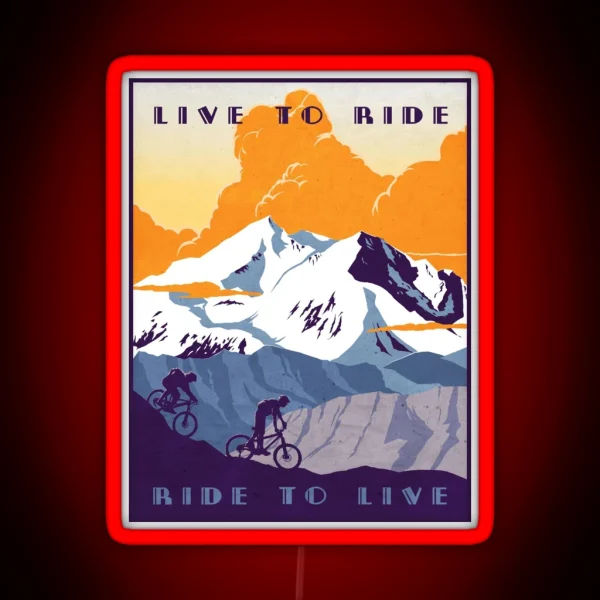 Live To Ride Ride To Live Retro Cycling Poster RGB Neon Sign