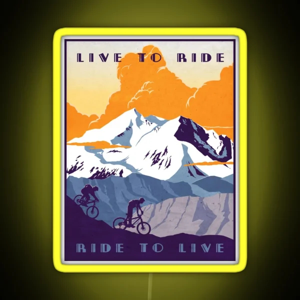 Live To Ride Ride To Live Retro Cycling Poster RGB Neon Sign