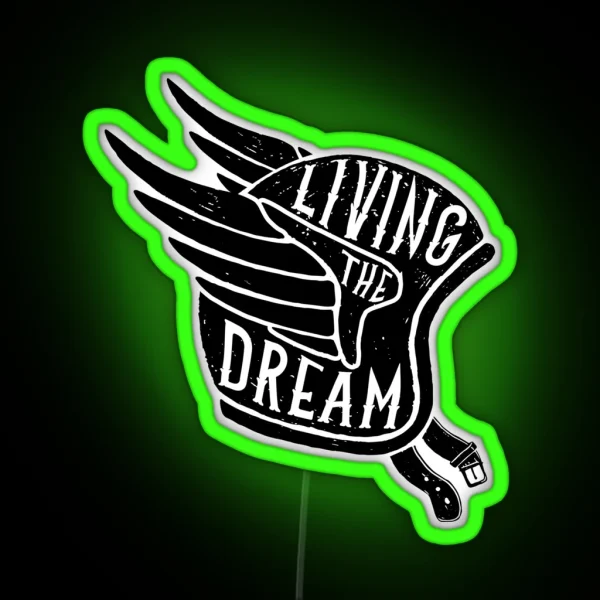 Living The Dream Winged Black Biker Helmet RGB Neon Sign