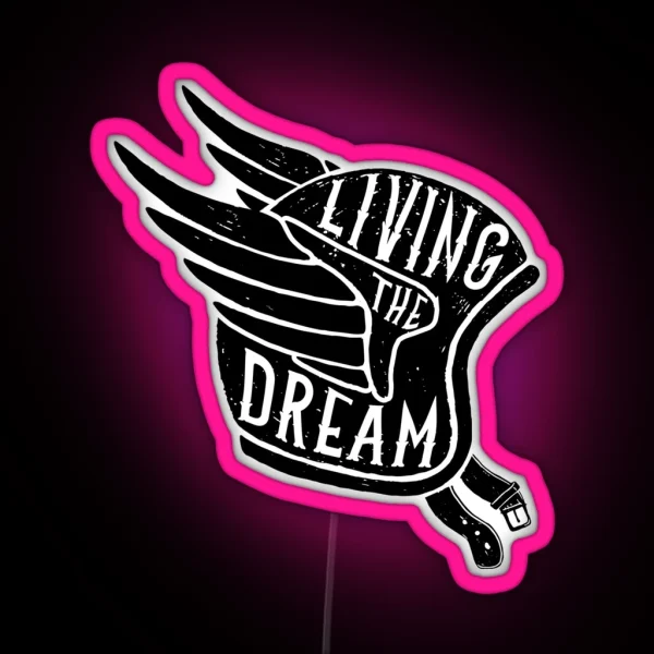 Living The Dream Winged Black Biker Helmet RGB Neon Sign