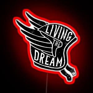 Living The Dream Winged Black Biker Helmet RGB Neon Sign