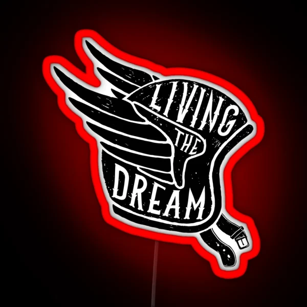 Living The Dream Winged Black Biker Helmet RGB Neon Sign