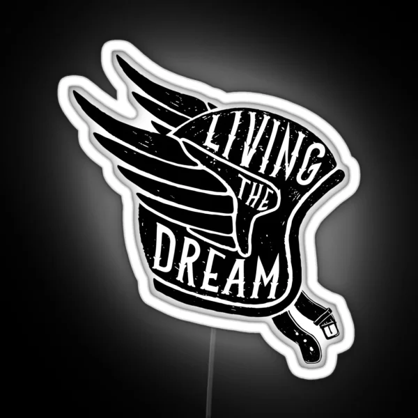 Living The Dream Winged Black Biker Helmet RGB Neon Sign