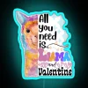llama valentine puns neon sign | rgb neon light blue background | fun and romantic llama Valentine's Day humor