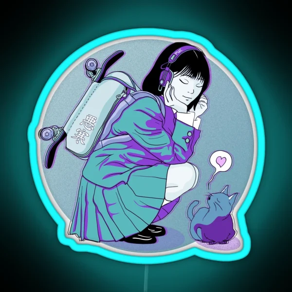 Lofi Skater Cat Lover RGB Neon Sign