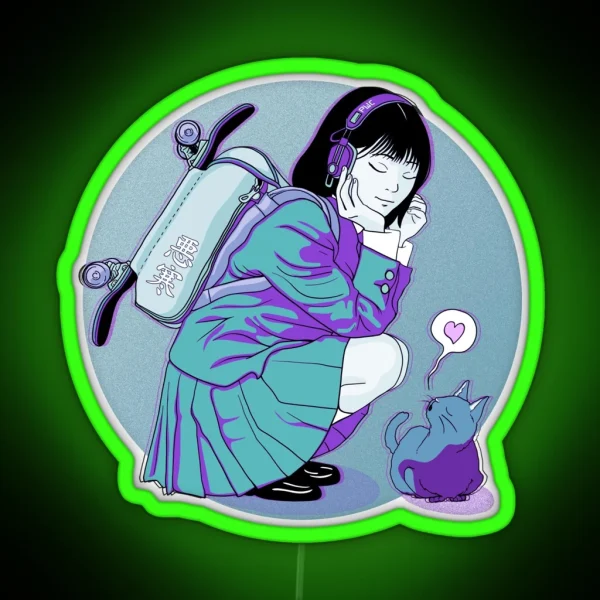 Lofi Skater Cat Lover RGB Neon Sign