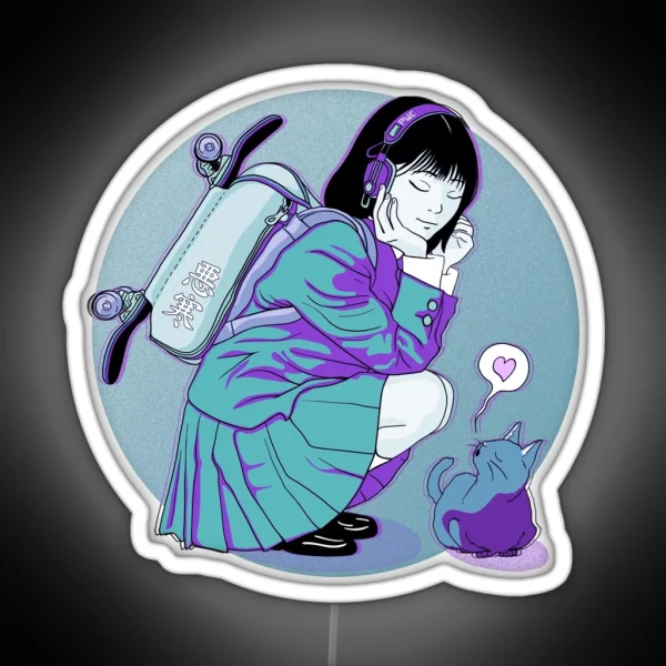 Lofi Skater Cat Lover RGB Neon Sign