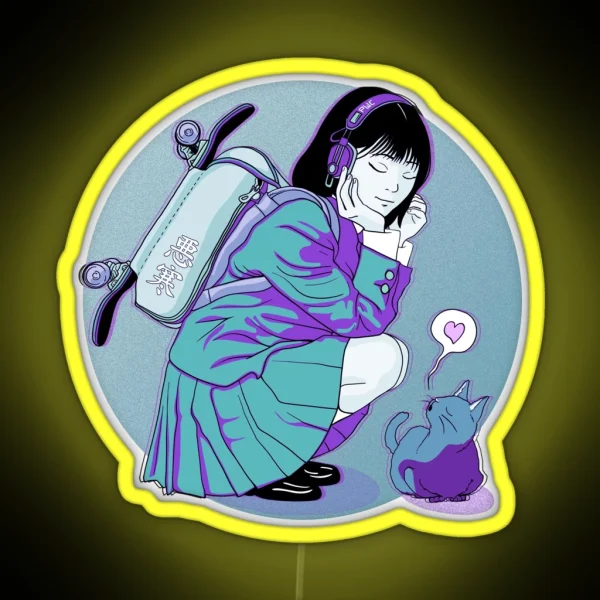 Lofi Skater Cat Lover RGB Neon Sign