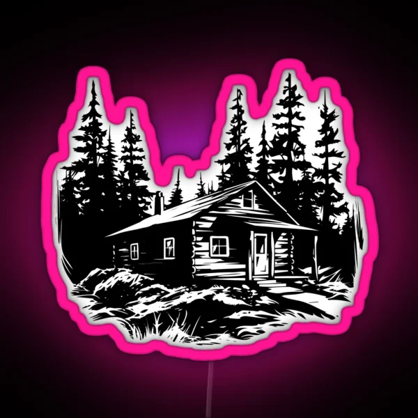 Log Cabin Timber Lodge Cottage Retreat RGB Neon Sign