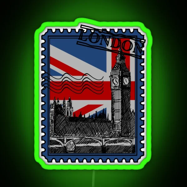 London Stamp Union Jack RGB Neon Sign