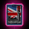 london neon sign featuring the union jack flag in vibrant rgb colors with a pink twist.