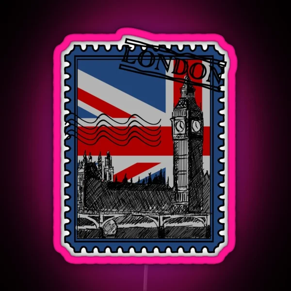 London Stamp Union Jack RGB Neon Sign