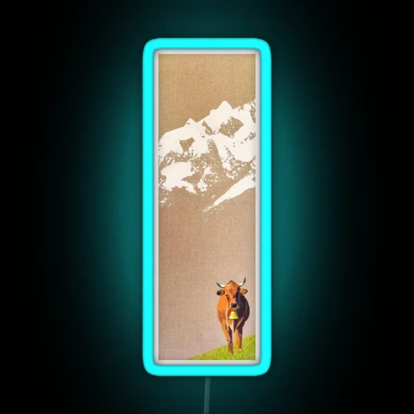 Lone Cow And Snowy Peaks RGB Neon Sign