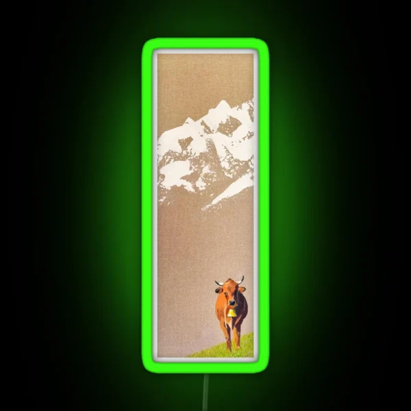 Lone Cow And Snowy Peaks RGB Neon Sign