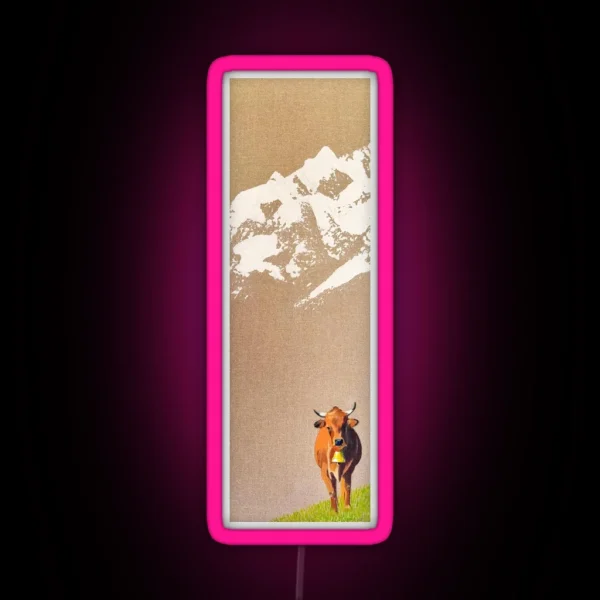 Lone Cow And Snowy Peaks RGB Neon Sign