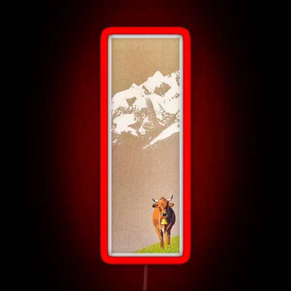 Lone Cow And Snowy Peaks RGB Neon Sign