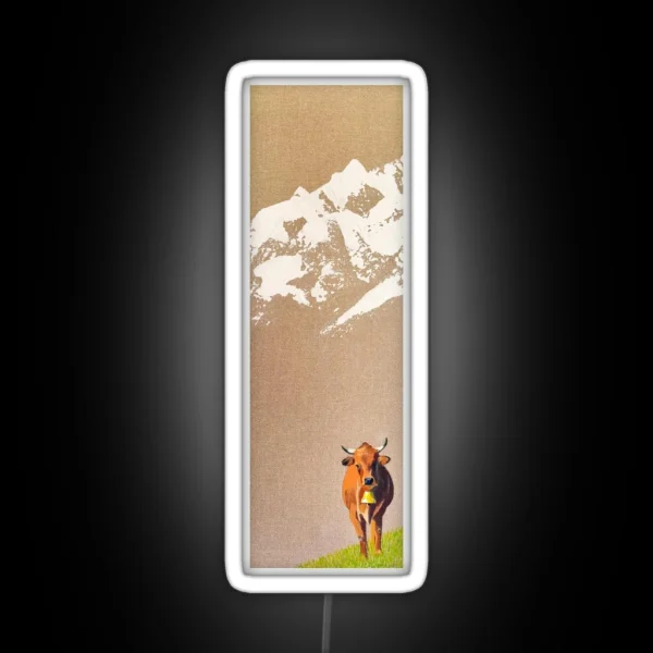 Lone Cow And Snowy Peaks RGB Neon Sign