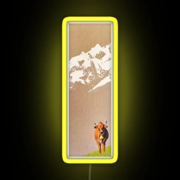Lone Cow And Snowy Peaks RGB Neon Sign