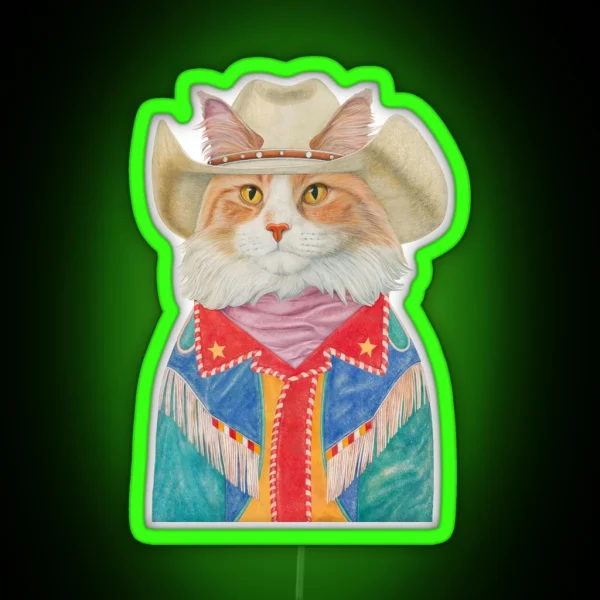 Long Hair Ginger Cowboy Cat RGB Neon Sign