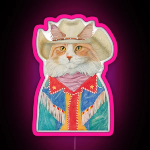 Long Hair Ginger Cowboy Cat RGB Neon Sign