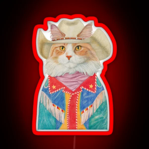 Long Hair Ginger Cowboy Cat RGB Neon Sign